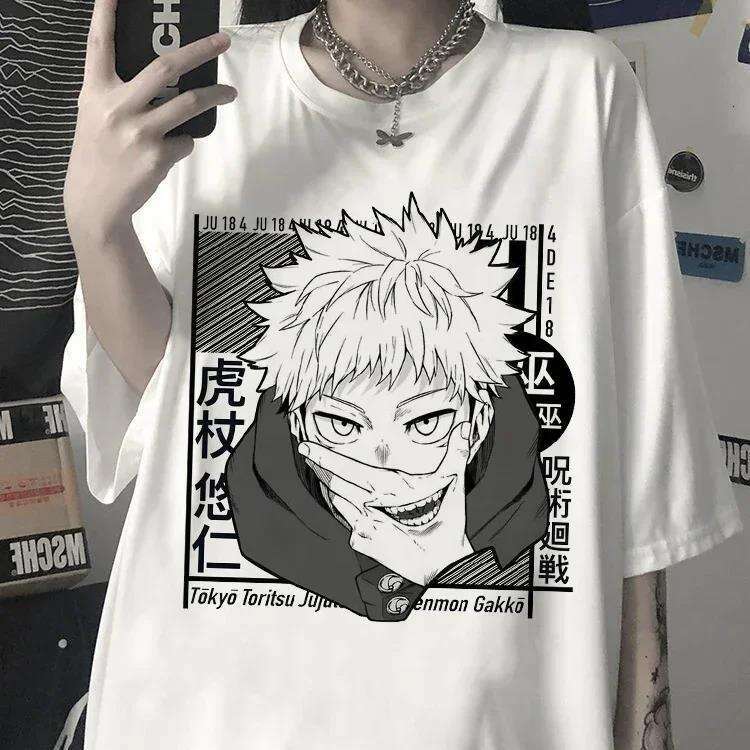 Anime Hot Jujutsu Kaisen T Shirt Itadori Yuji Graphic Print Men Women Casual Loose T-shirts Haruku Aesthetic Unisex Tshirt -shirts shirt