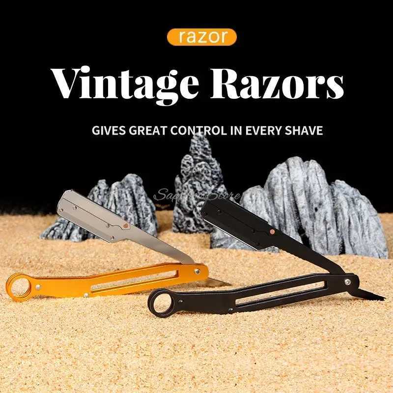 Metal Barber Shop Manual Folding Razor Hairdressing Shaving Knives Aluminum Handle Mens Beard Sweat Hair Armpit Hair FaceM240814