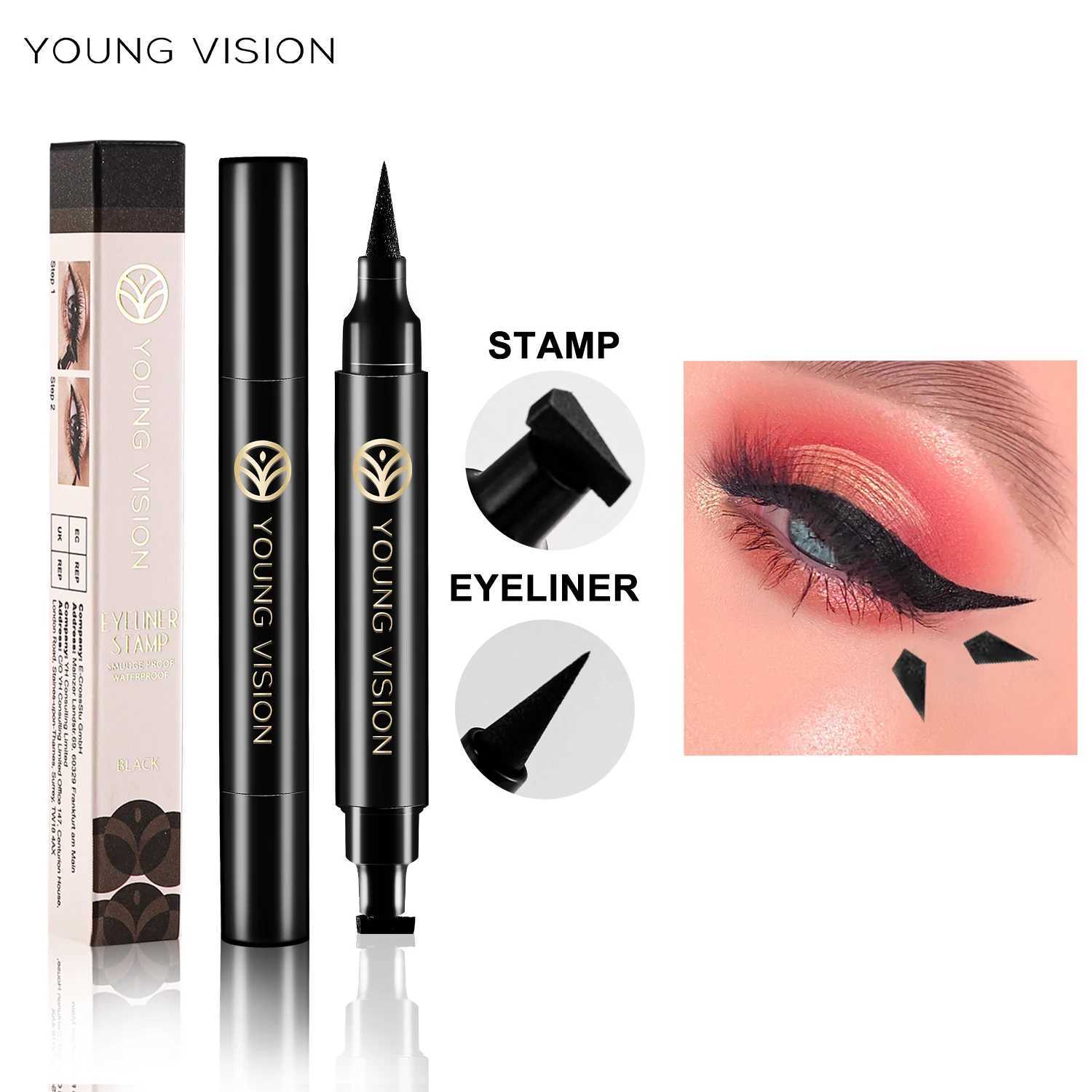 YOUNG VISION Black double head Waterproof Fast Dry Durable Eyeliner Pen non fading triangle eyeliner pen Y240813