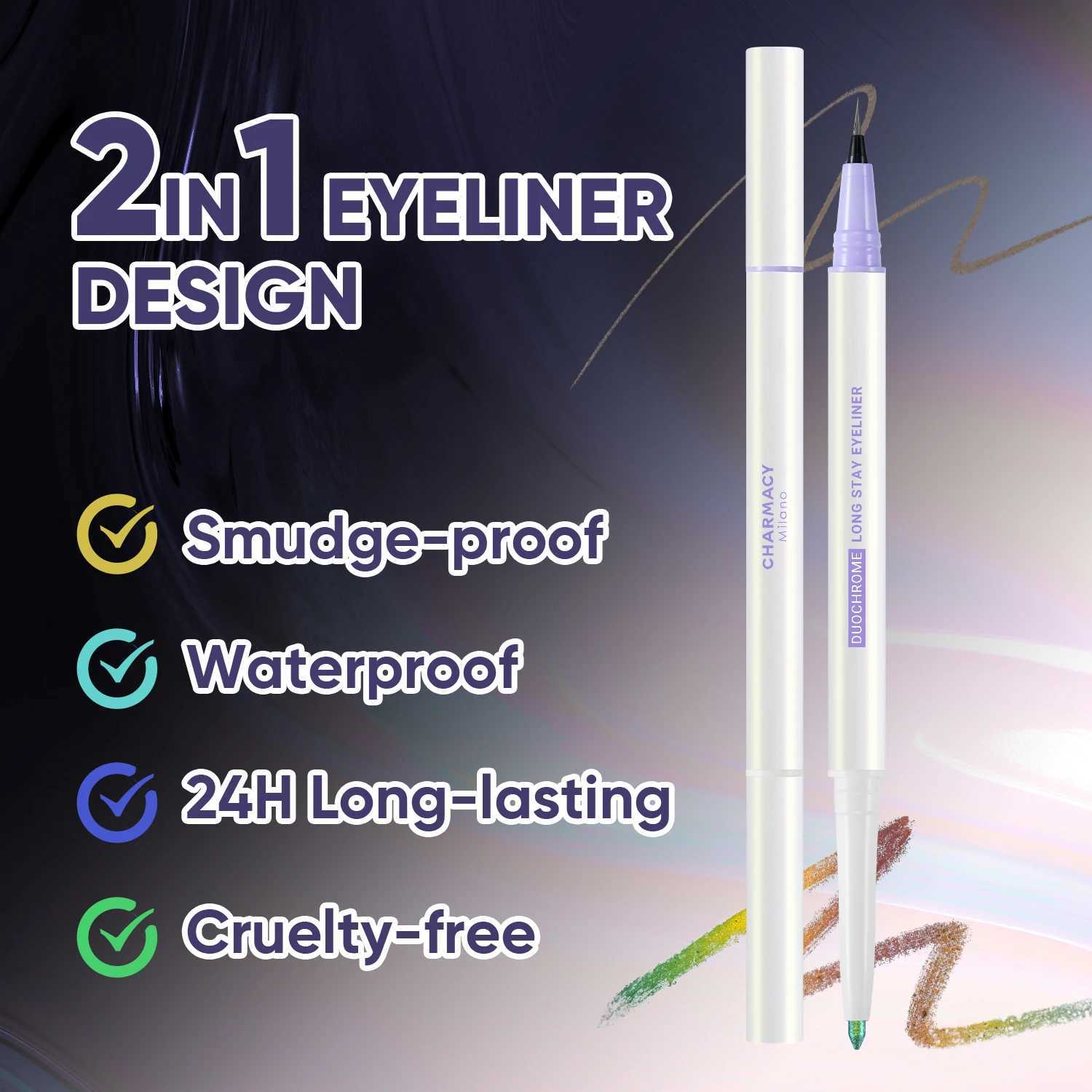 CHARMACY 2 in 1 Duochrome Eyeliner Gel Pencil Double Head Waterproof Eye Liner Long Lasting Cruelty-free Multichrome Eye Makeup Y240813