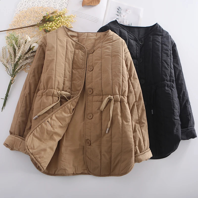 Women Warm Parkas Solid Color Winter Autumn Loose Cardigan Fashion Warm Cotton-padded Lace Up Thick Outerwear Coat 240813