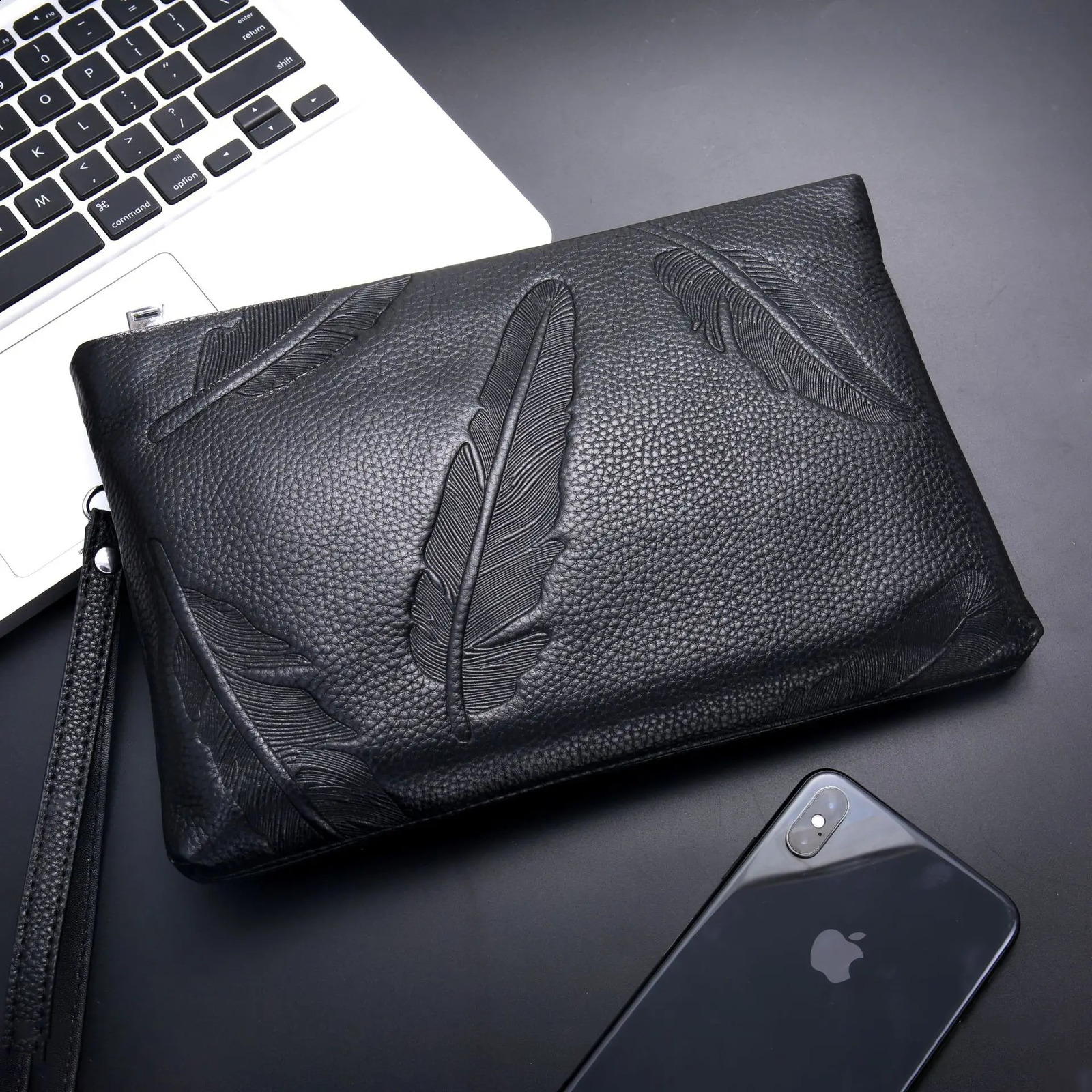 Genuine leather mens clutch bag fashionable handbag high-quality mobile wallet mobile envelope passport holder 240812