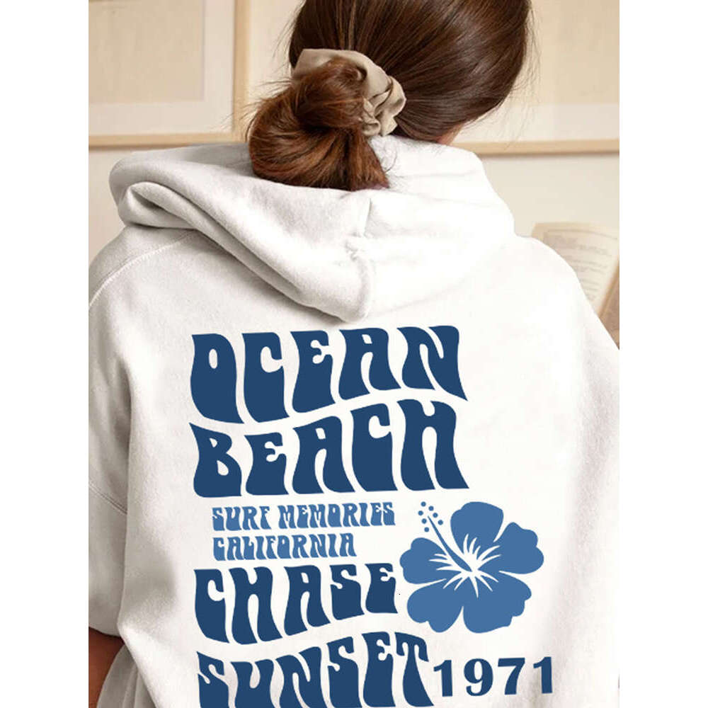 Beach Ocean Chase Sunset 1971 Letter Printed Long Sleeve Plus Size Hoodie Women Sweatshirts Haruku Girl Casual Streetwear