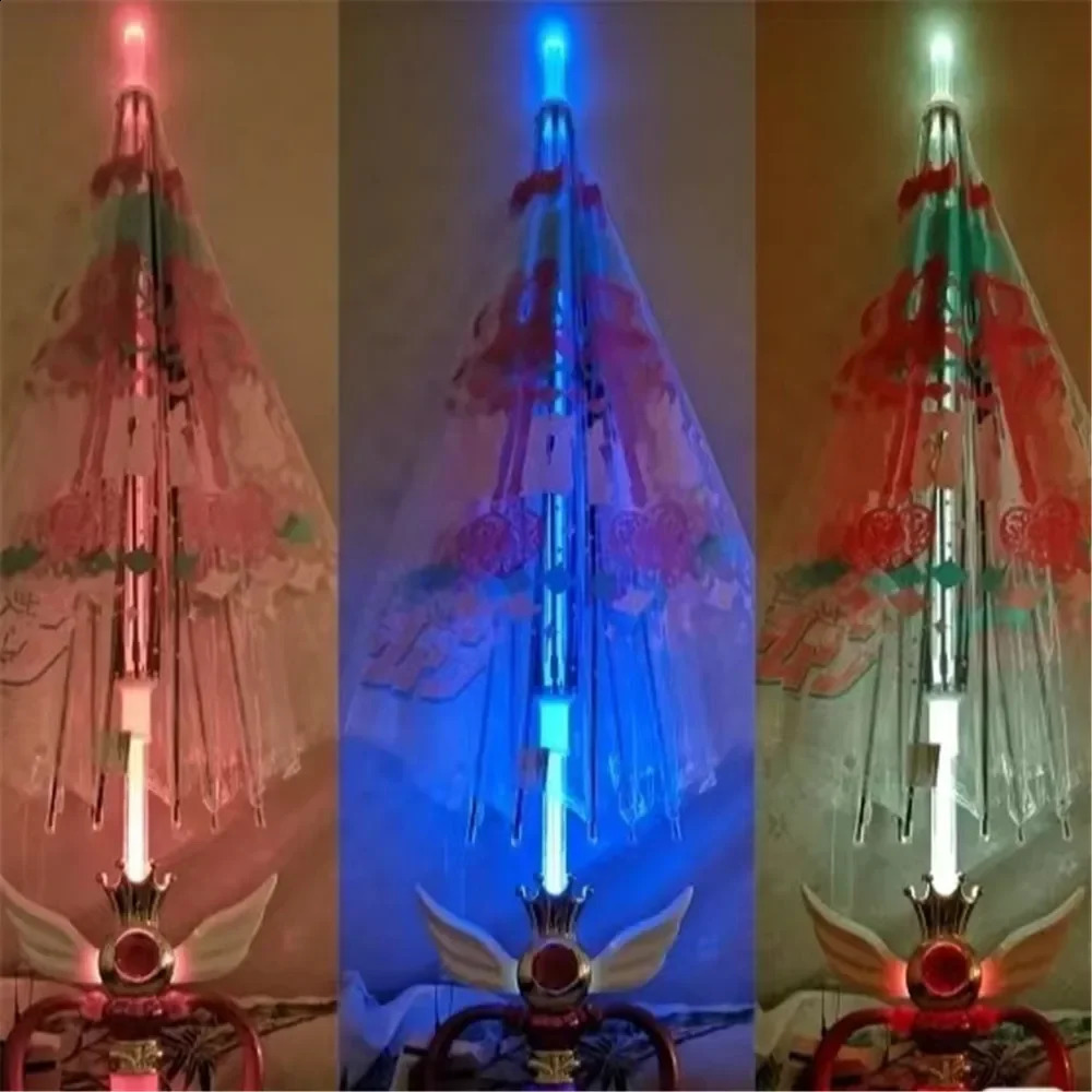 Rain Gear Pink Luminous Umbrella Sailor Moon Magic Wand Transparent Paragua Girls and Childrens Gift 240813