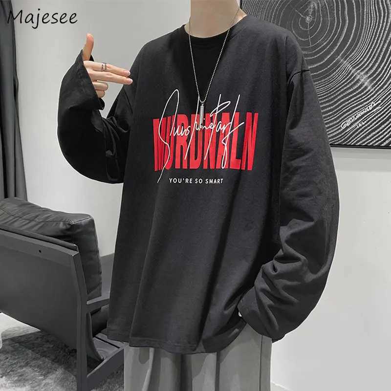Long Sleeve T-shirts Men Loose Harajuku Large Size S-5XL Oversize Letter Printed O-neck Tees Spring Ins Fashion Chic Tops RetroM240814