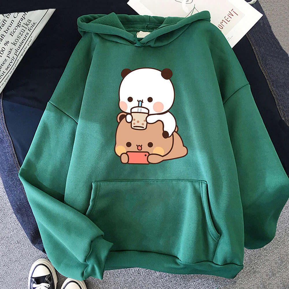 And Bubu Dudu Drink Bubble Tea Print Women Hoodie Kawaii Female Sweatshirt Haruku Loose Long Sleeve Plus Size Clothes Tops