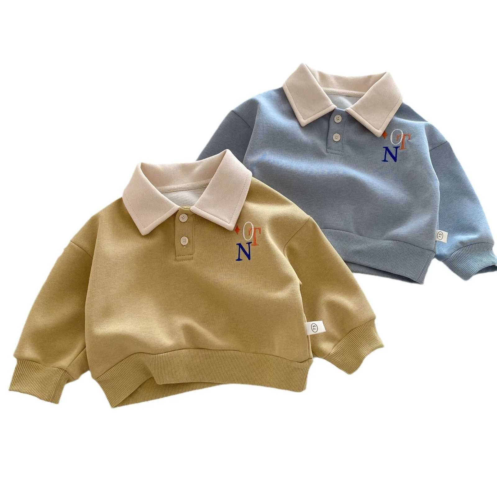 Autumn 0-5 Years Baby Boys Sweatshirts Letter Embroidery Little Boys Pullover Turn Down Collar Elastic Hem Toddler Boys ShirtsY240814