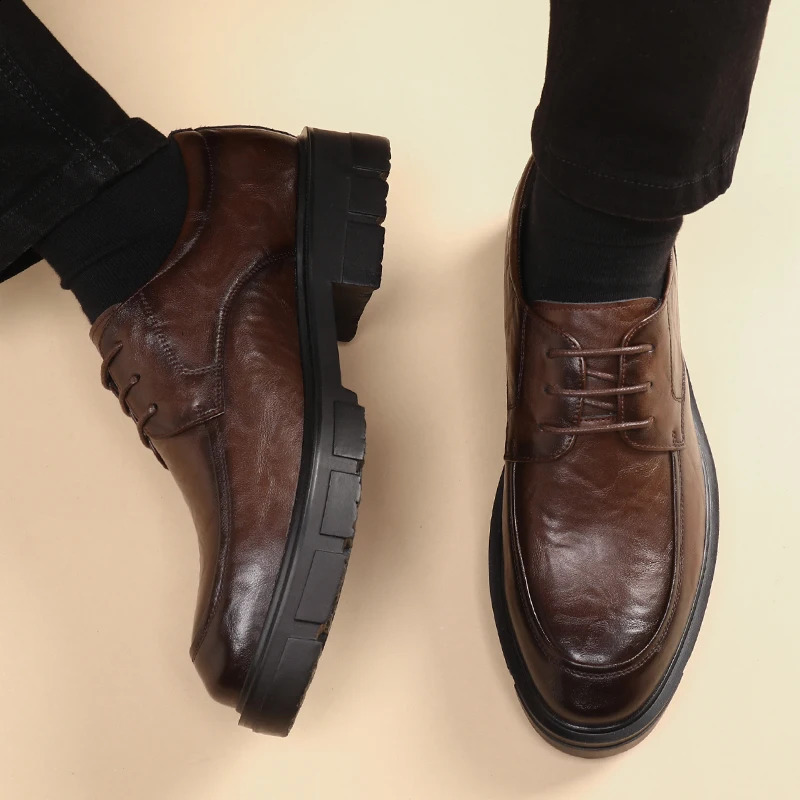 WAERTA 5 8 10 Cm Heel Shoes Men Fashion Casual Cow Leather Mens Dress Shoes British Breathable Groom Platform Wedding Shoe Male 240918