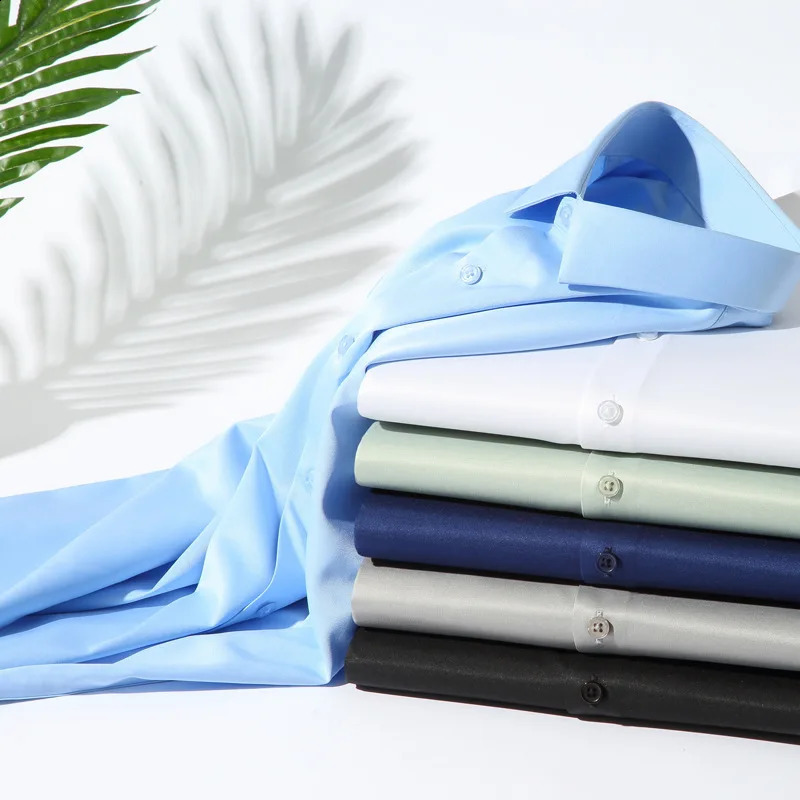 High Quality Stretch Anti-Wrinkle Non-iron Men Shirts Long Sleeve Dress Shirts Male Slim Social Business Casual Shirt S-6XL 240814
