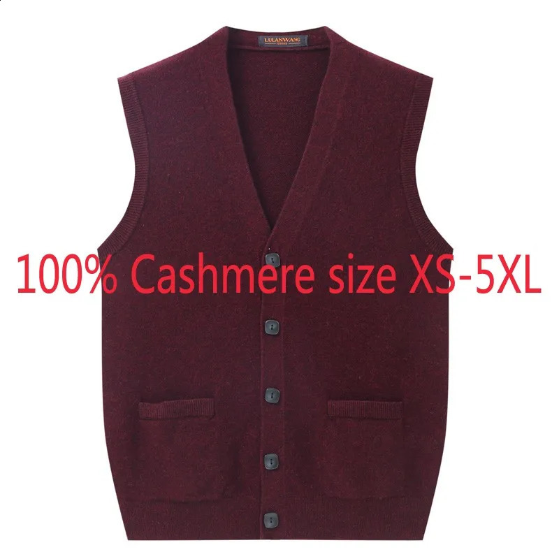 Fashion Men 100% Cashmere Sweater Single Breasted Casual V-neck Computer Knitted Vest Sleeveless Thick Plus Size XS-4XL5XL 240814
