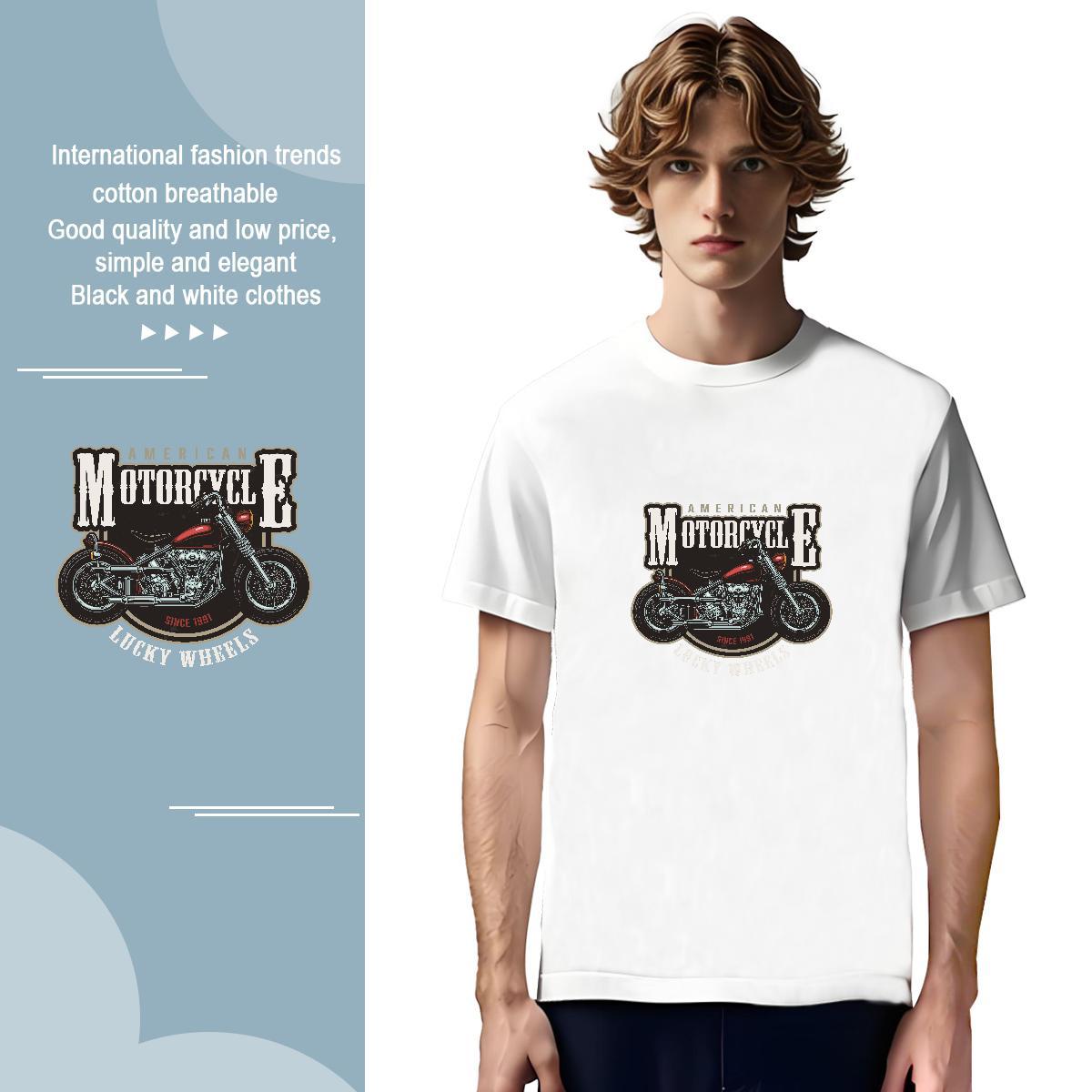 Cool Design Motorcycle T-Shirts Spring Summer Men Clothes T-Shirt 230g Cotton DIY Crew Neck Breathable Customized Print Polos