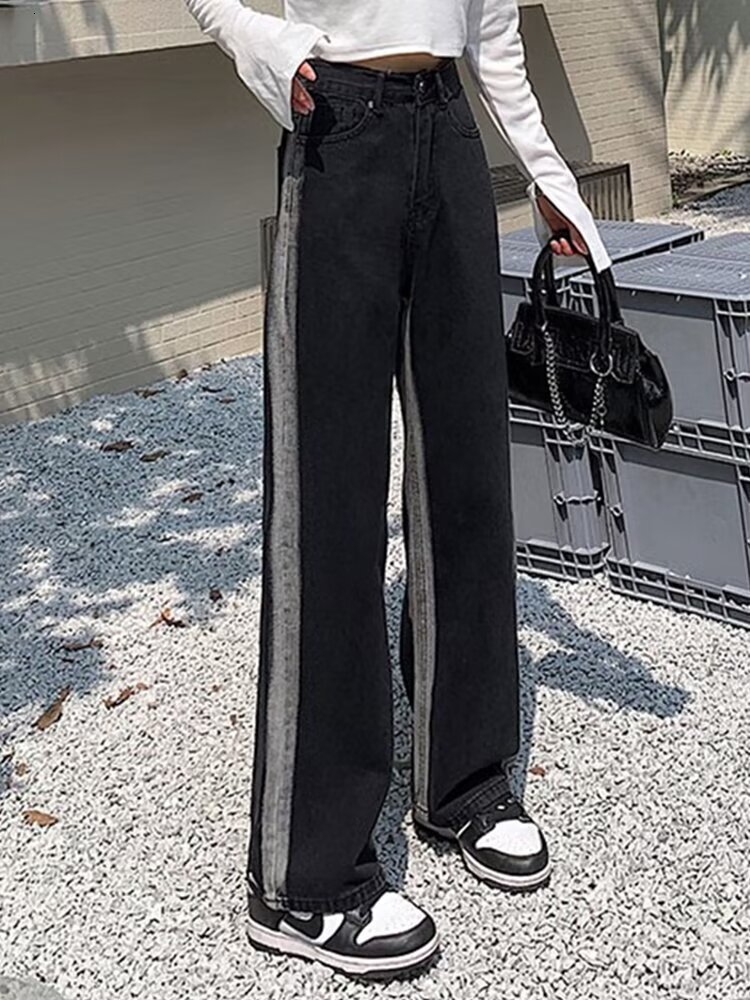 2024 autumn and winter new women's designer straight tube loose fit high waist slim fit wide leg floor pants 63