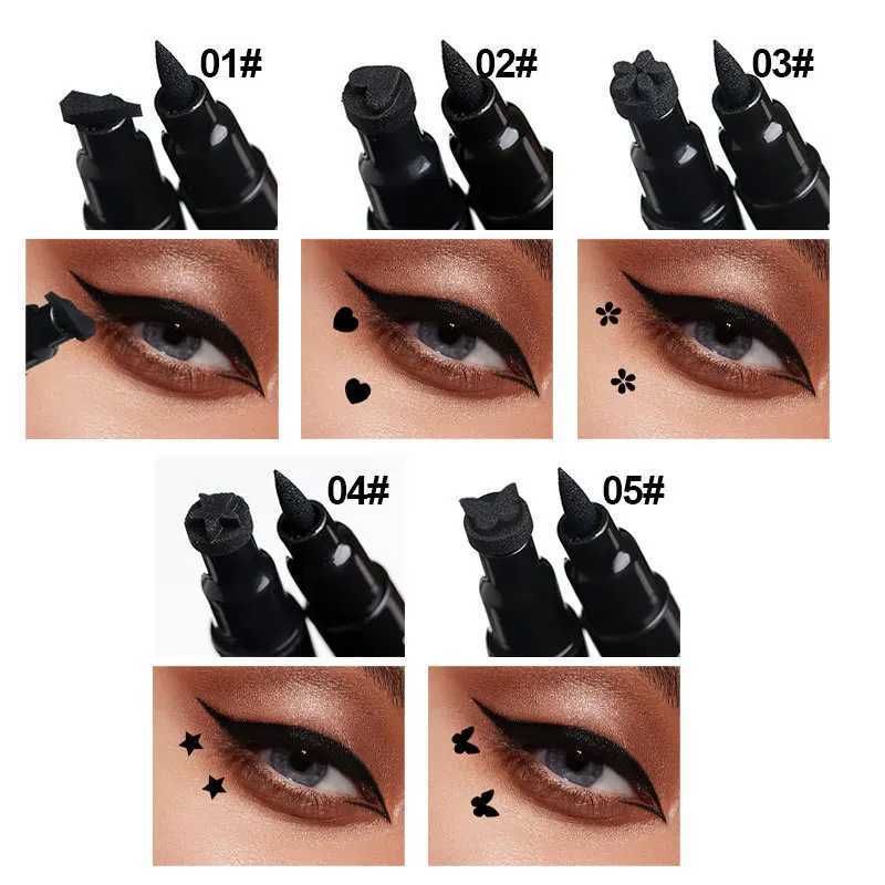 Double Head Moon Star Heart Flower Liquid Eyeliner Pen Black Stamp Eyeliner Waterproof Makeup Butterfly Seal Eye Liner Pencil Y240813
