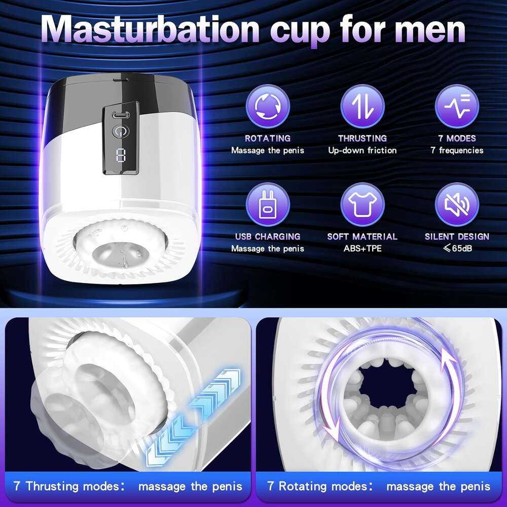 Men's Sex Toy Male Tool - Open male sex toy pocket cat massager, 7 thrust and rotation modes, used for stimulation, sex machine adult sex toy, wi
