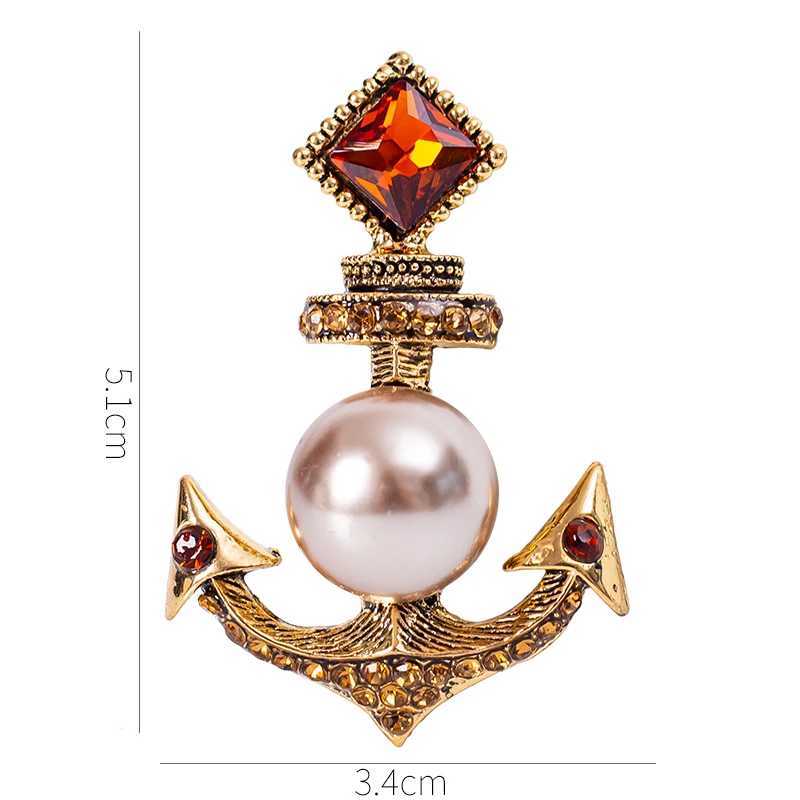 Pins Brooches EASYA Classic Vintage Sailboat Anchor Shaped Brooch Inlaid Rhinestone Crystal Pearl Elegant Woman Chest Decoration Jewelry Q240622