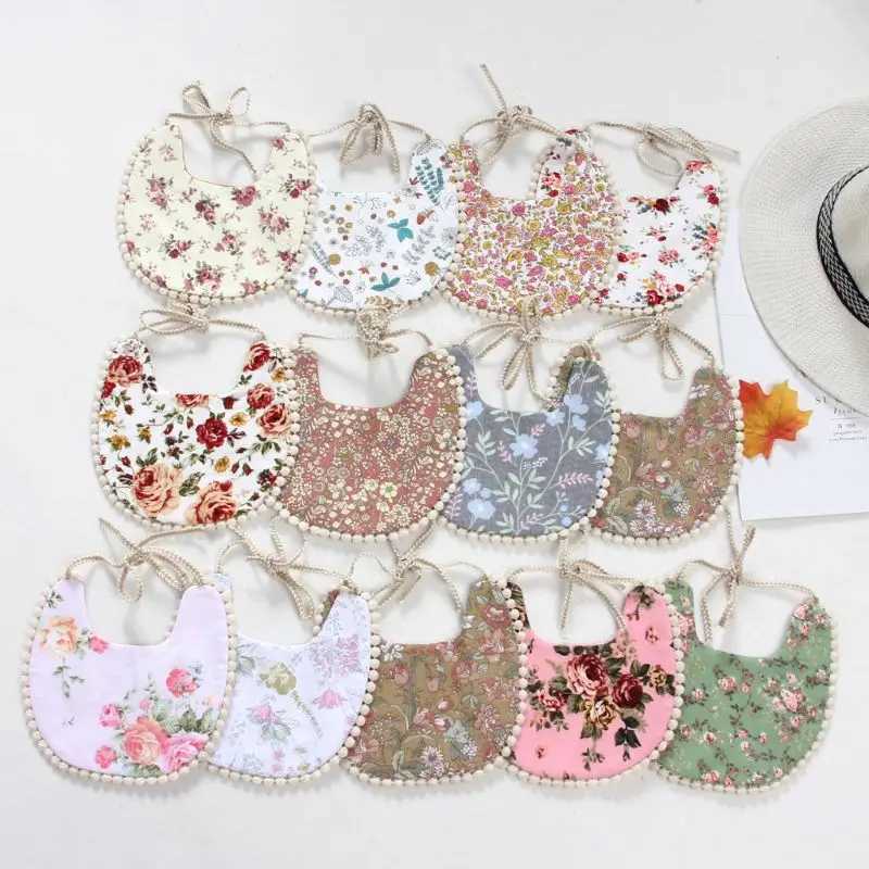 Bibs Burp Cloths Baby Tassel Saliva Towel Floral Vintage Newborn Photography Double Side Bibs Boys Girls Props Bandana Countryside Costume BurpL4812