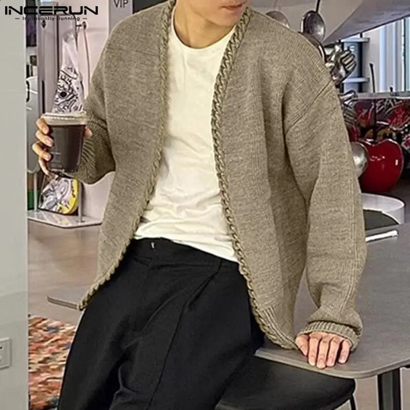Mens Cardigan Patchwork Knitted Open Stitch Streetwear Long Sleeve Sweaters Korean Fashion Casual Male Outerwear INCERUN 240816