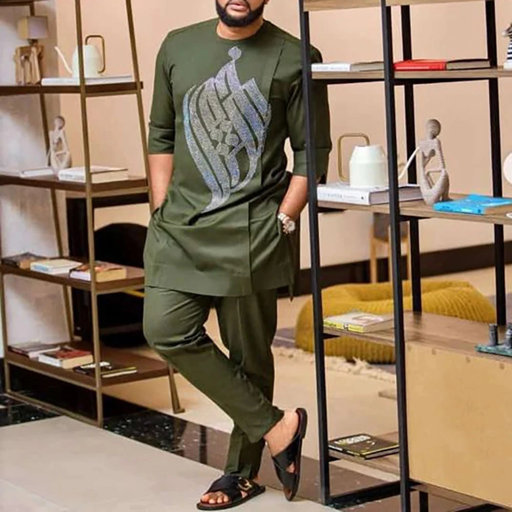 Dashiki Mens Top Pant 2 Pieces Outfit African Men Clothing Sets Kaftan And Pant Two-piece Suits African Clothing 240813