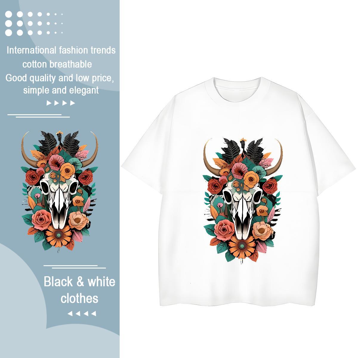 High Quality T Shirts Men flower Breathable Soft Anime Printing Street DIY 100% Cotton 230g Men Tees Fashion Designer Wear