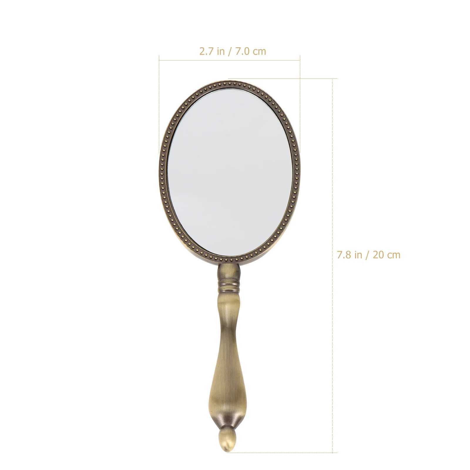 Mirror with handle beauty and makeup mirror women holding travel retro metal wood W240813