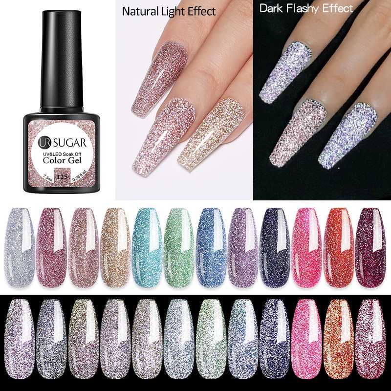 UR SUGAR 7.5ml Reflective Glitter Gel Nail Polish Rose Gold Silver Colors Shiny Effect Varnish Hybird Nail Polish For Nail ArtM240814