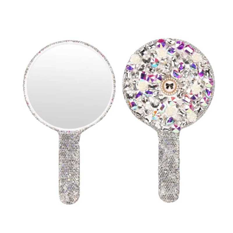 Shining diamond handheld makeup mirror round square heart-shaped mirror handheld makeup and beauty tool makeup mirror W240813