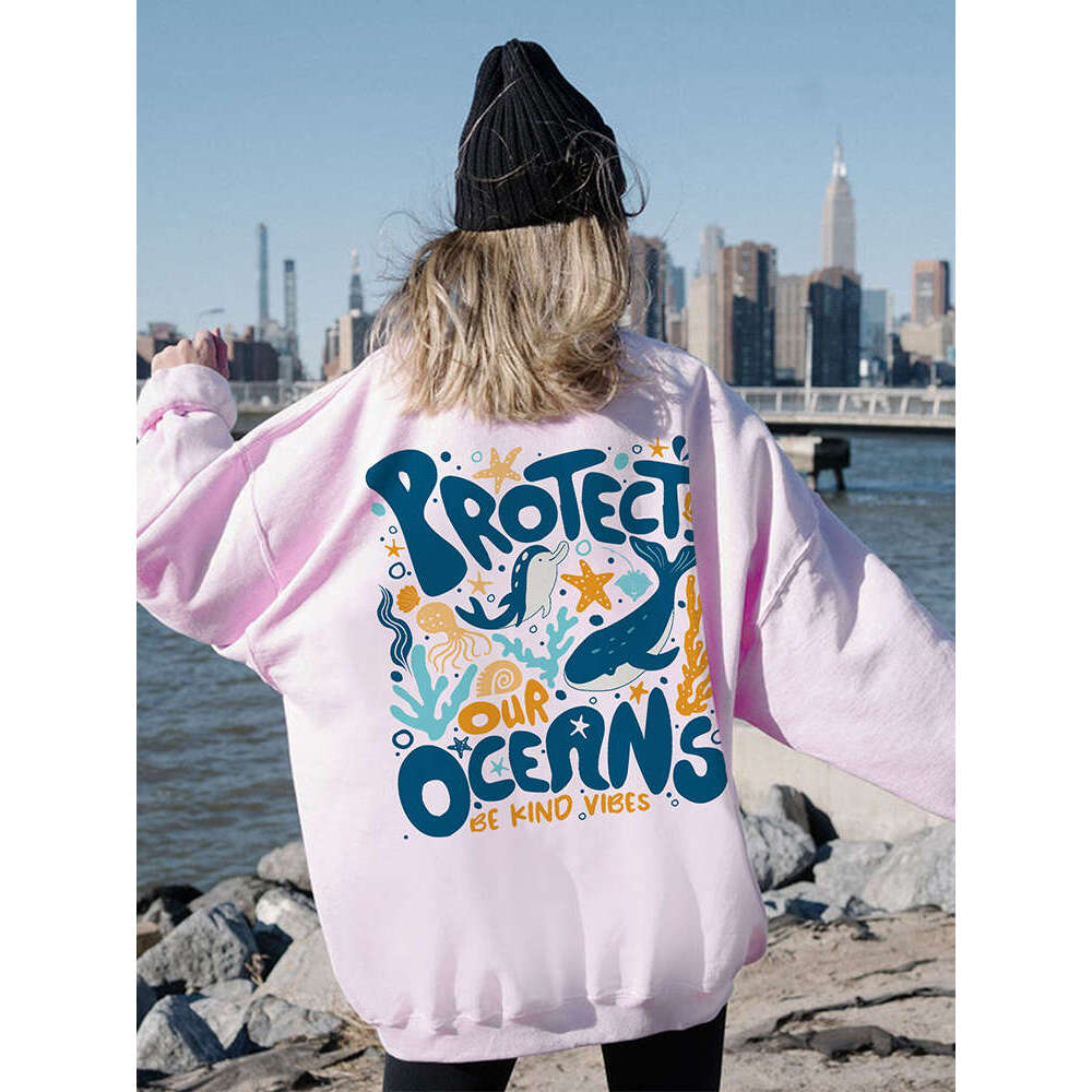 Our Protect Oceans Respect The Local Printed Hooded Women Hoodies Plus Size Sweatshirt Autumn Winter Female Casual Streetwear