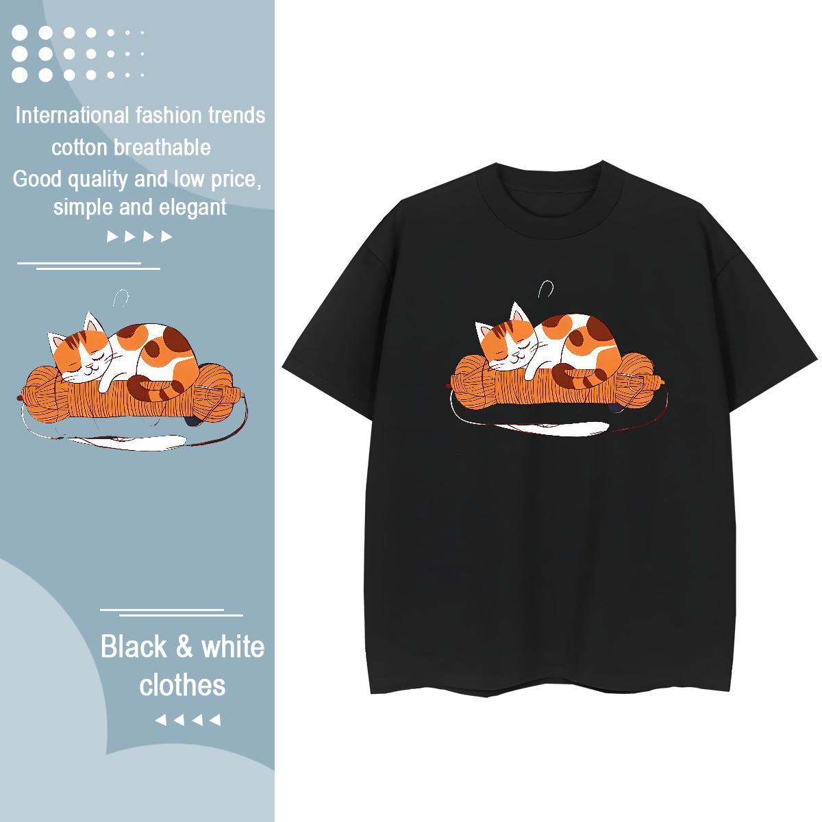 Unisex Men T Shirts cat Pure Cotton Spring Summer Oversized 100% Cotton 230g Men Tees Free Shipping Tops Shirt