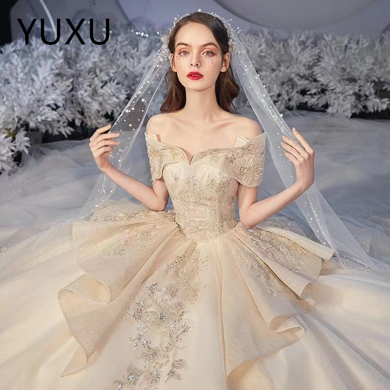 2024 Luxury Embroidery Ball Gowns Wedding Dresses off shoulder Princess Gown Corset Sweetheart Organza Ruffles Cathedral Train Bridal Dress Plus Size 
