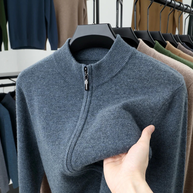 Men Autumn Winter Thicken 500g Pure Wool Zipper Knitted Cardigan Sweater Jacket Business Casual Knitwear Coat Outerwear 240821