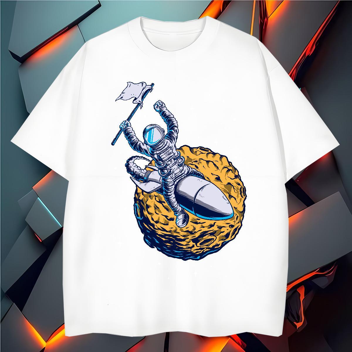 Mens T Shirts 230g Pure Cotton spaceship Street wear Hip Hop Breathable Soft Anime Tshirts Factory Direct Loose Tees Shirts