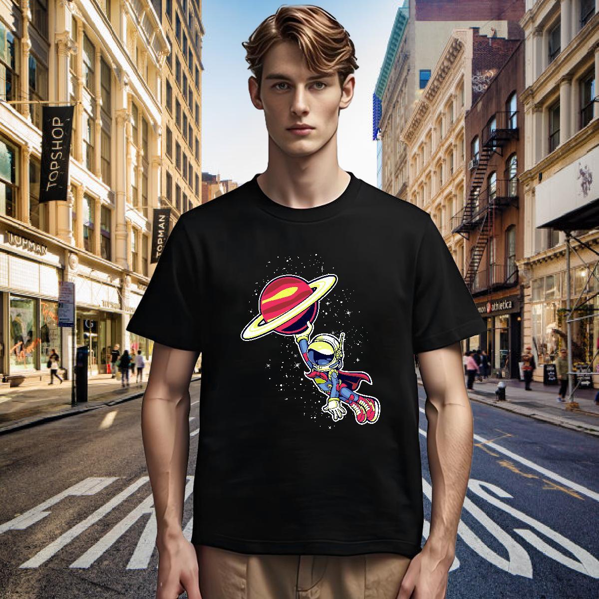 T shirt 230g Pure Cotton cosmonaut Spring Summer Breathable Crew Neck Custom Cartoon Men Tops Tees New Arrival Popular Clothes