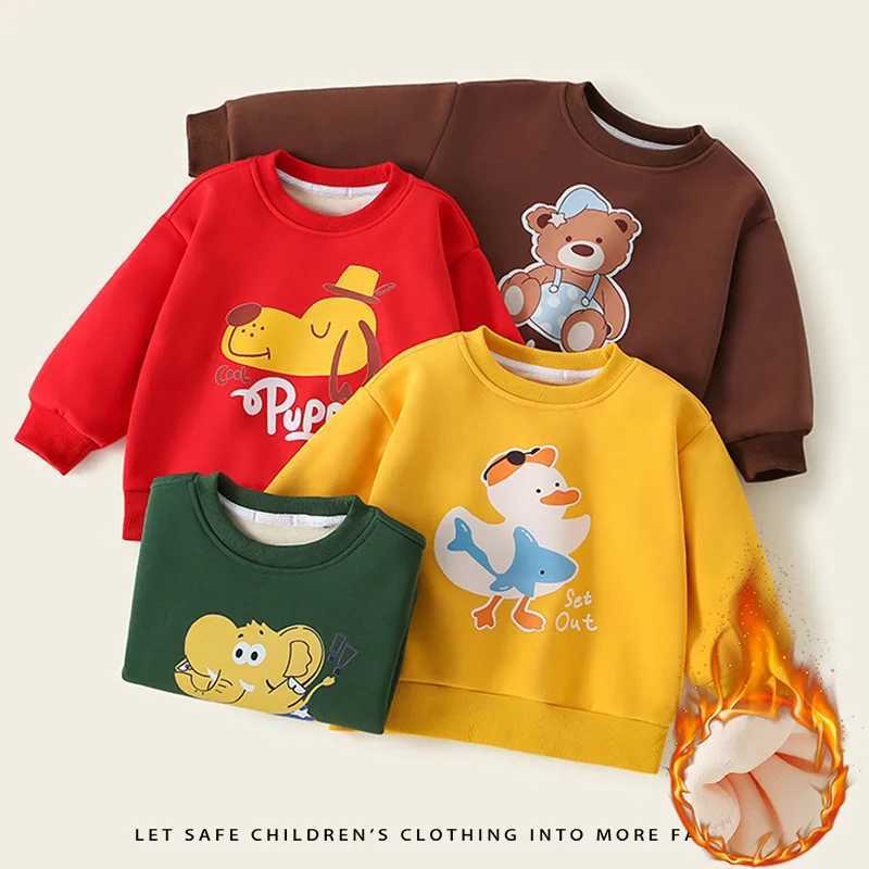 Autumn Winter Kids Boys Sweatshirts Cartoon Printed Plus Velvet Thicken Cotton Toddler Boys Pullovers Children Boys Warm TopsY240814