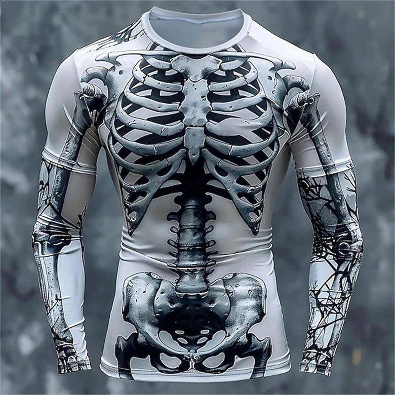 3D Print Skeleton Skulls Pattern T Shirts Men Long Sleeve Casual Fashion T-shirt Top Sweatshirt Breathable Streetwear Loose Tees 240814