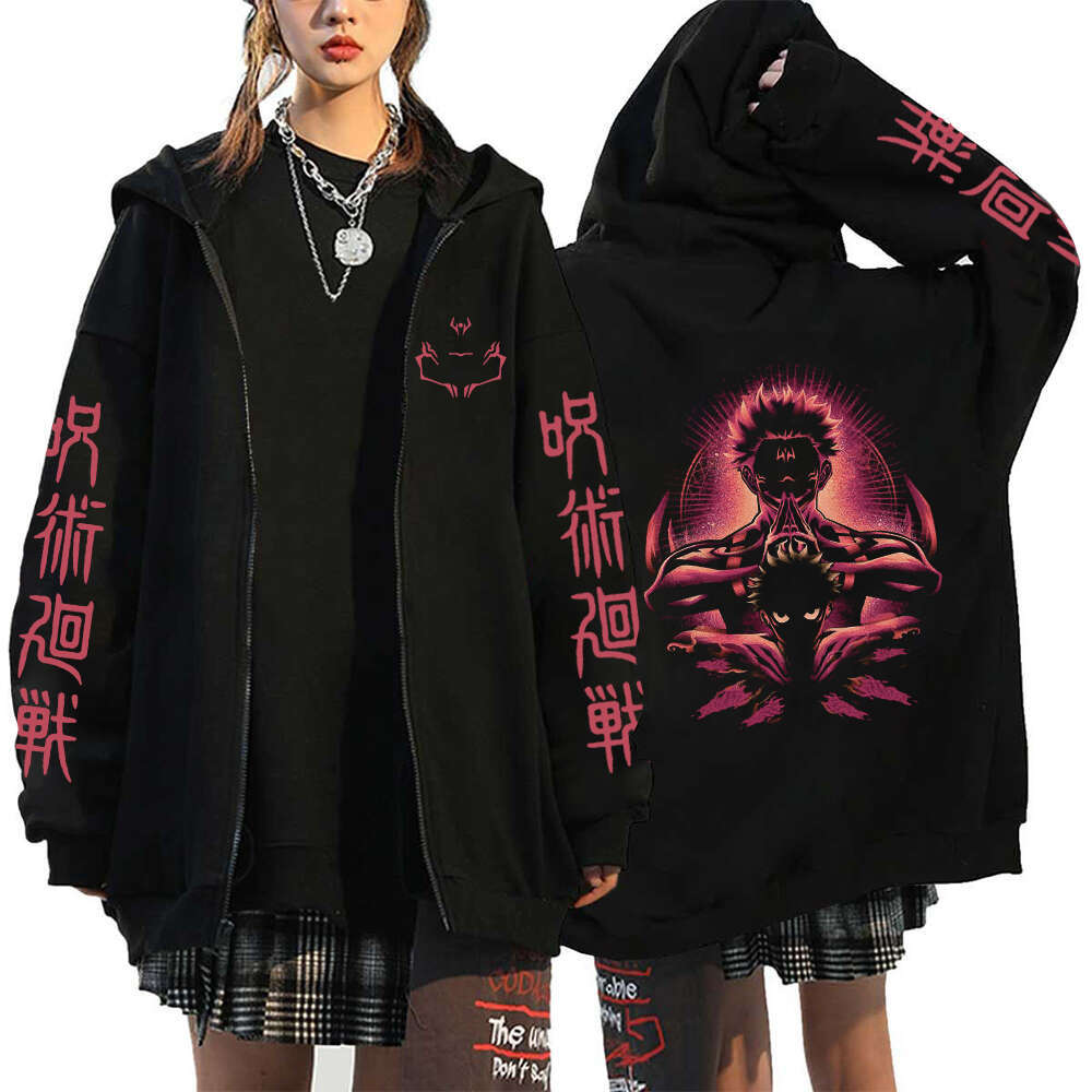 Men Women Anime Zip Hoodies Jujutsu Kaisen Plus Size Zipper Jackets Gojo Satoru Printed Sweatshirt Y2k Haruku Unisex Hooded per