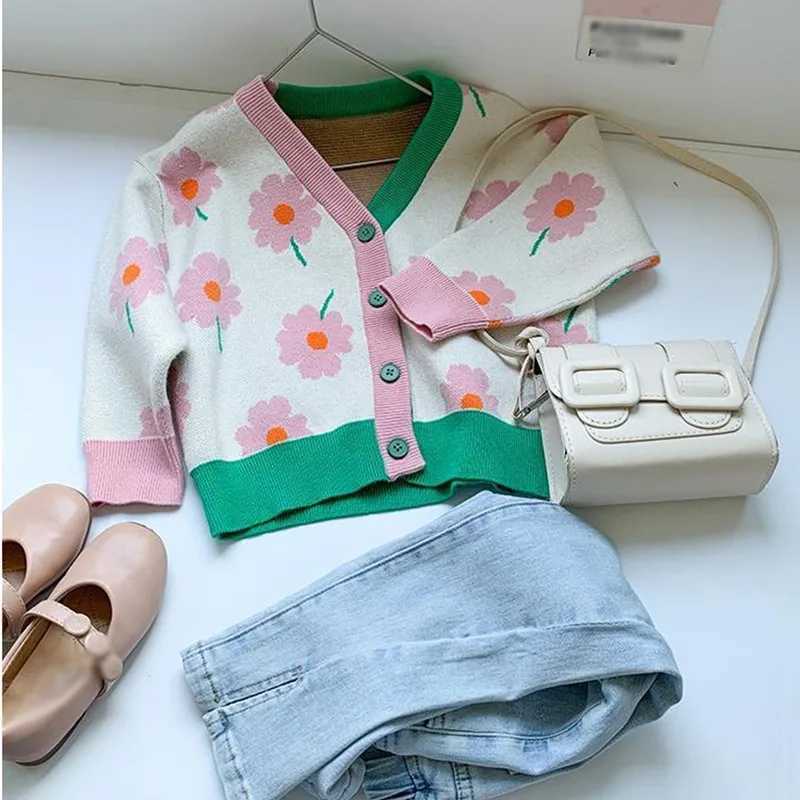 Fashion floral printed childrens coat long sleeved cardigan autumn baby girl knitted casual top spring jacket 0-9T W240813