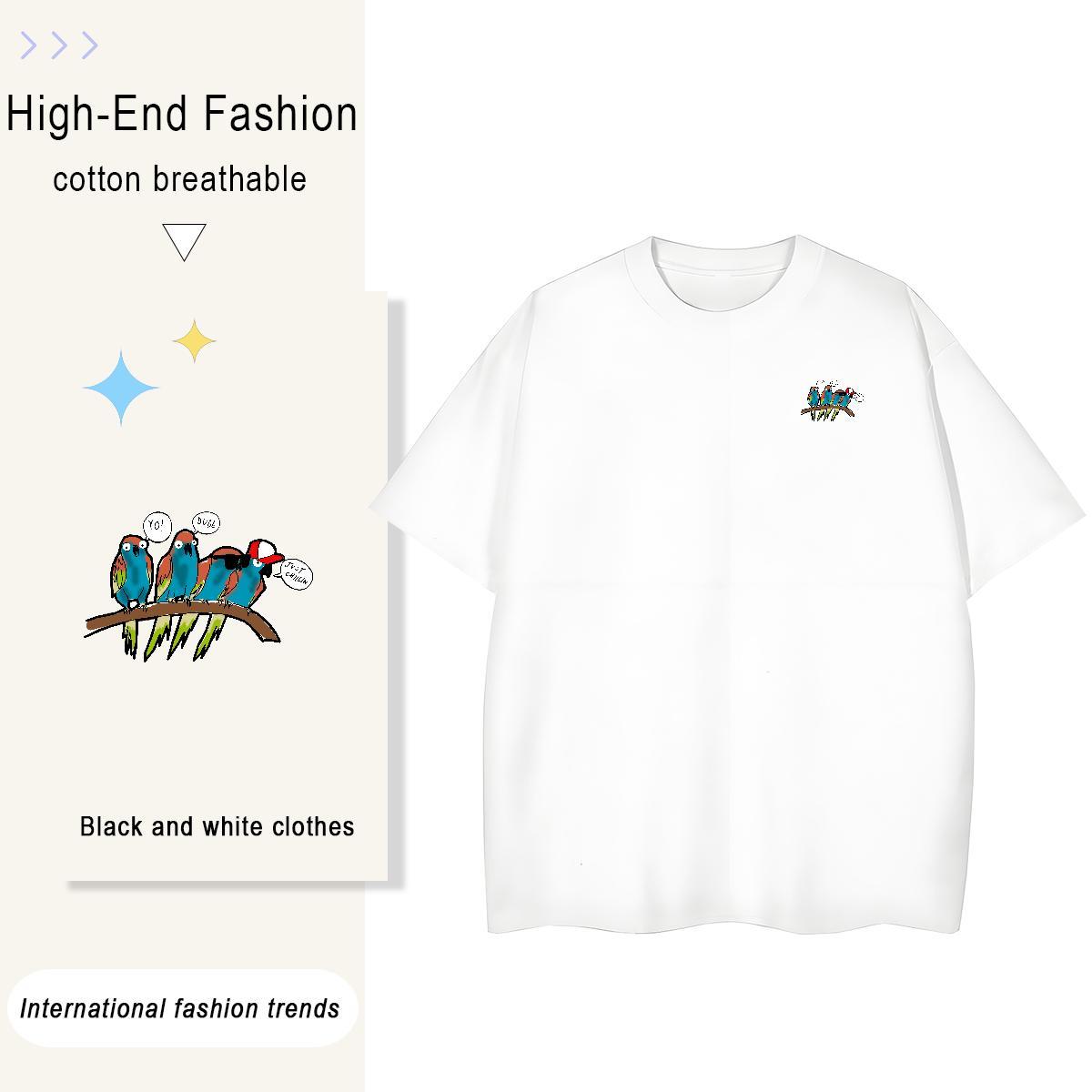 Unisex Men T Shirts bird Breathable Crew Neck Spring Summer Custom Printing 230g 100% Cotton Men Tees 2024 Clothings