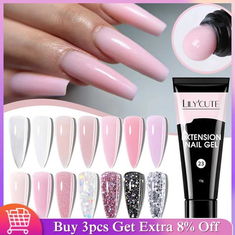 LILYCUTE 15ML Quick Extension Gel For Nails Nude Pink Semi Permanent UV Gel Nail Polish Nail Art Acrylic Crystal Prolong GelM240814