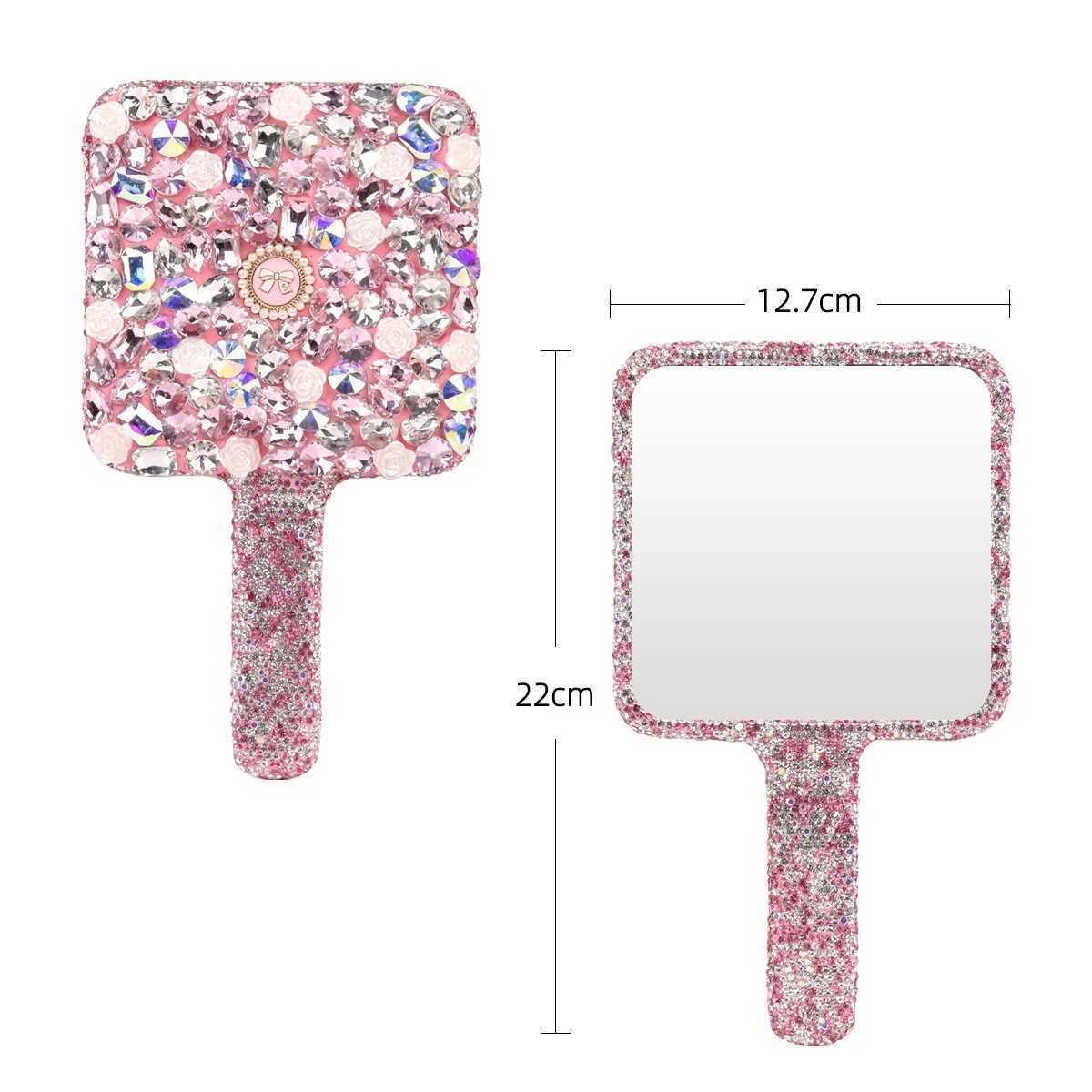 Shining diamond handheld makeup mirror round square heart-shaped mirror handheld makeup and beauty tool makeup mirror W240813
