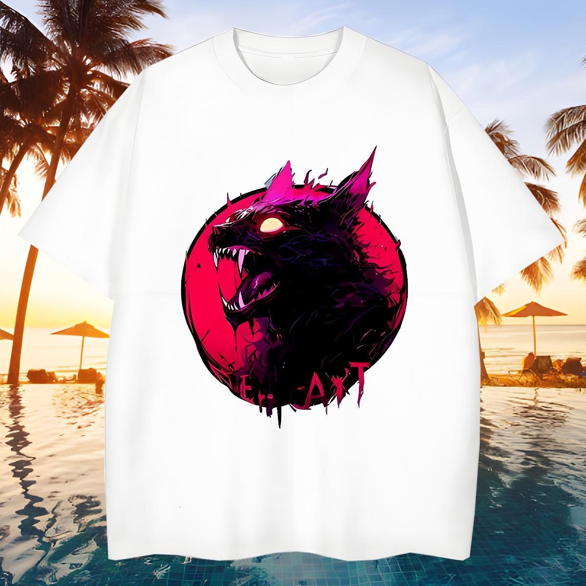 Soft Men T Shirts wolf Breathable Short Sleeve Hip Hop Street Graphic 100% Cotton 230g Men Tshirts 2024 DIY Tops