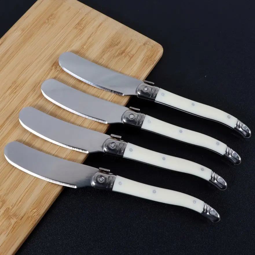 4/6/8 pieces butter knife butter spatula stainless steel jam spreader cake slicer white plastic handle cheese spreader knife 240812