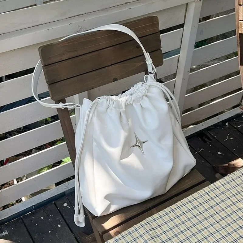 Y2K Korean Vintage Goth Black Hobo Tote Bag Aesthetic Star Girl Purse Handbag Shoulder Crossbody Messenger Cross Body 240813