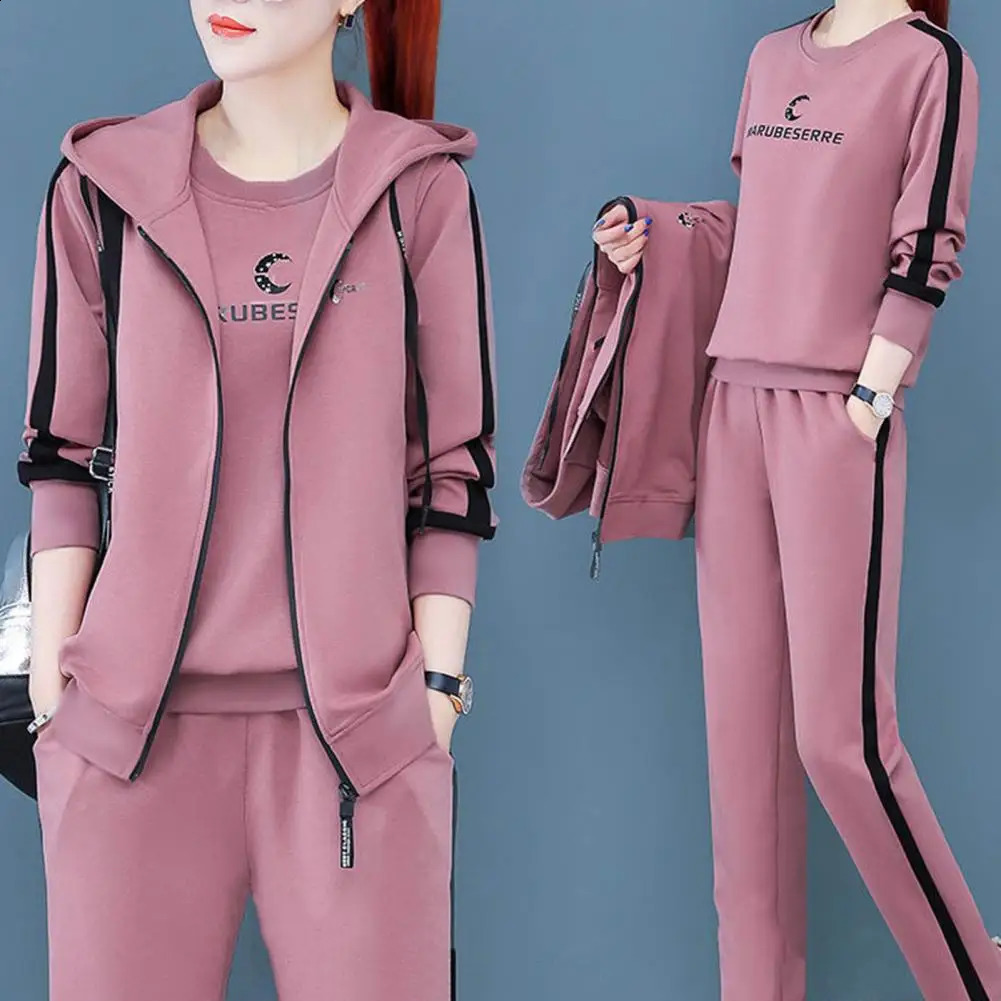 3Pcs/set Women Sportswear Autumn Letter Print Top Vest Pants Casual Long Sleeve Autumn Sweatshirt Set Loose Women Tracksuit 240809
