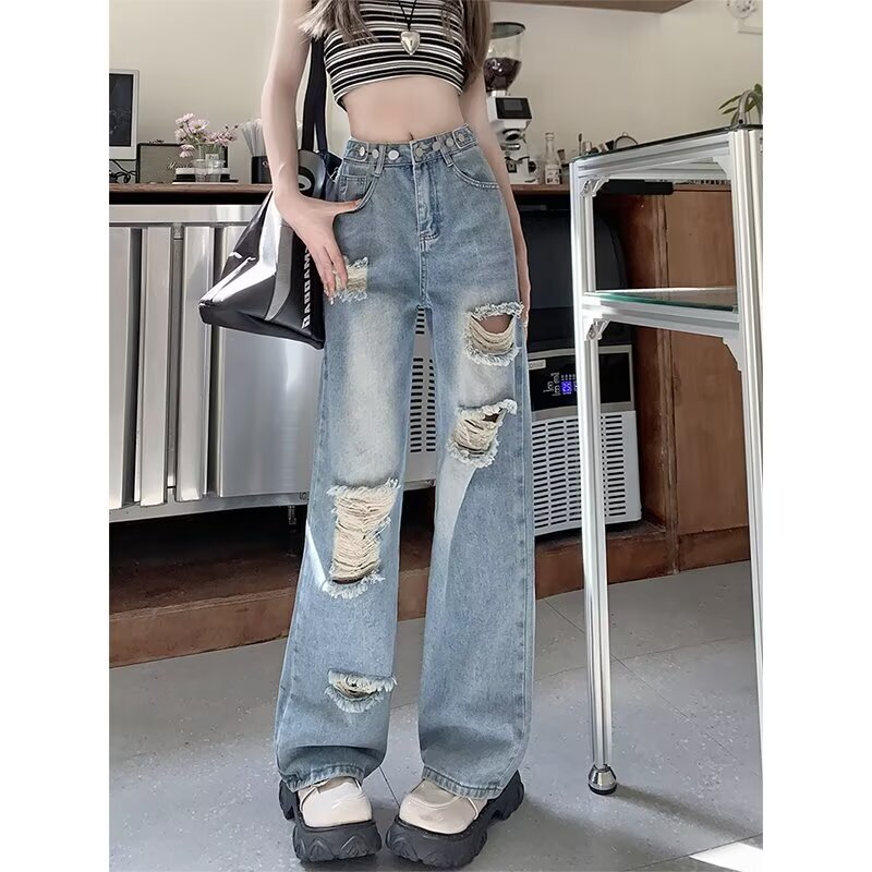 Women's straight loose spring autumn/winter 2024 new high waisted slim figure wide leg floor length pants586