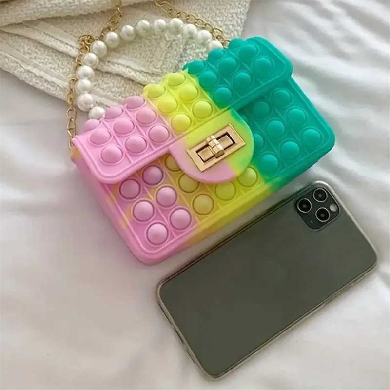 Silicone Love Bubble Jelly Bag Popper Pressure Relieving Purse Pop It Handbag With Faux Pearl Handle Cute Chain Crossbody Bag CL240814