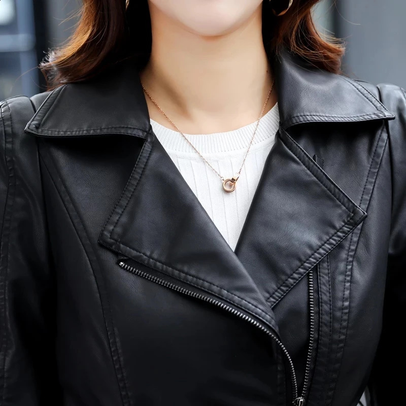 THEME 21 Pu Leather Jacket Women Fashion Black Motorcycle Coat Long Faux Leather Biker Jacket Soft Slim Jacket Female 240813