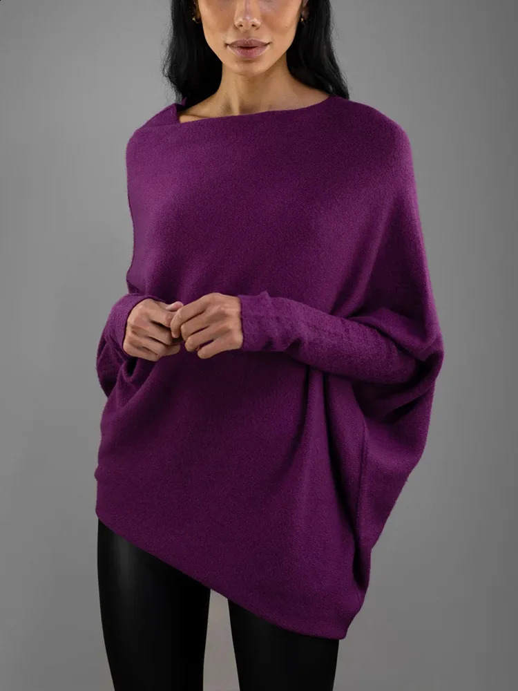 Autumn And Winter Womens Ribbed Knit Jumper Set Head Casual Bat Sleeve Round Neck Simple Versatile Knitwear Jumper 240814