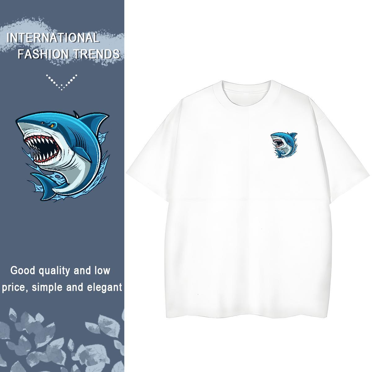Mens T Shirts 100% Cotton 230g Shark Hip Hop Street Pure Cotton Custom Print Plus Size Couples T Shirts Fashion Designer TOP Quality Tees