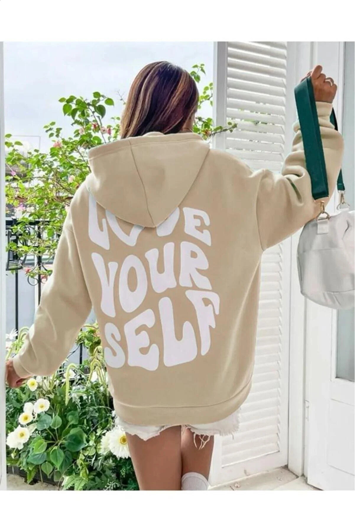 Love Yourself Hooded Off Shoulder Hoodie Solid Letter Hoodie Oversized Hoodie 240722