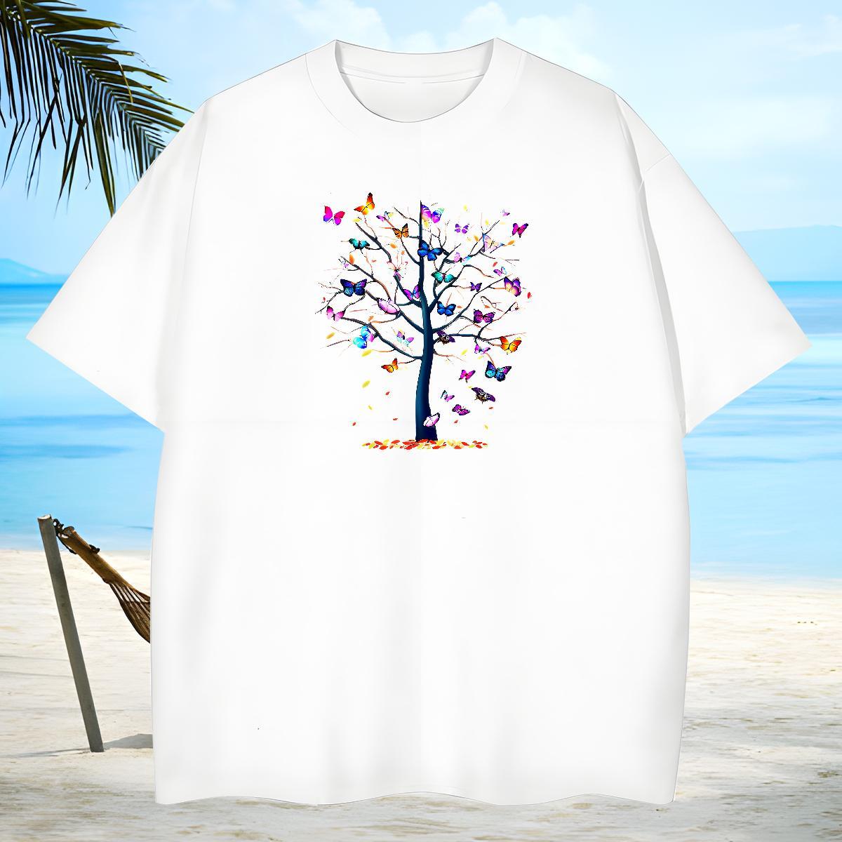 Wholesale T-Shirts Butterfly O-Neck Short Sleeve Casual Beach Customized 100% Cotton 230g Men Tees Casual New Wear